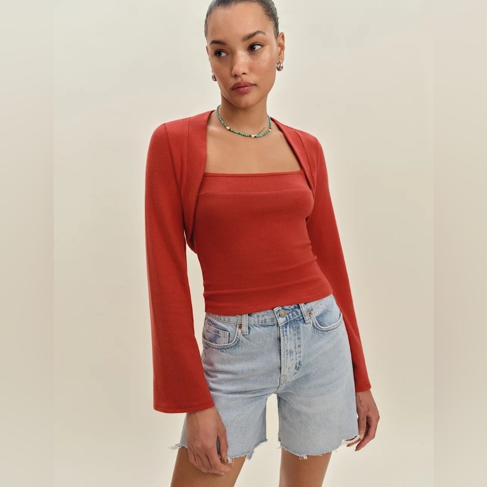 Reformation Chloe shrug set in tomato